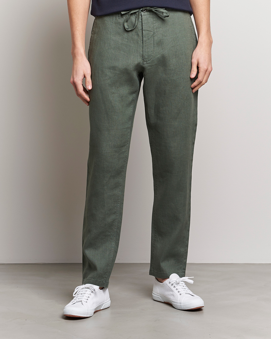 Herre | Linbukser | GANT | Relaxed Linen Drawstring Pants Green Ash