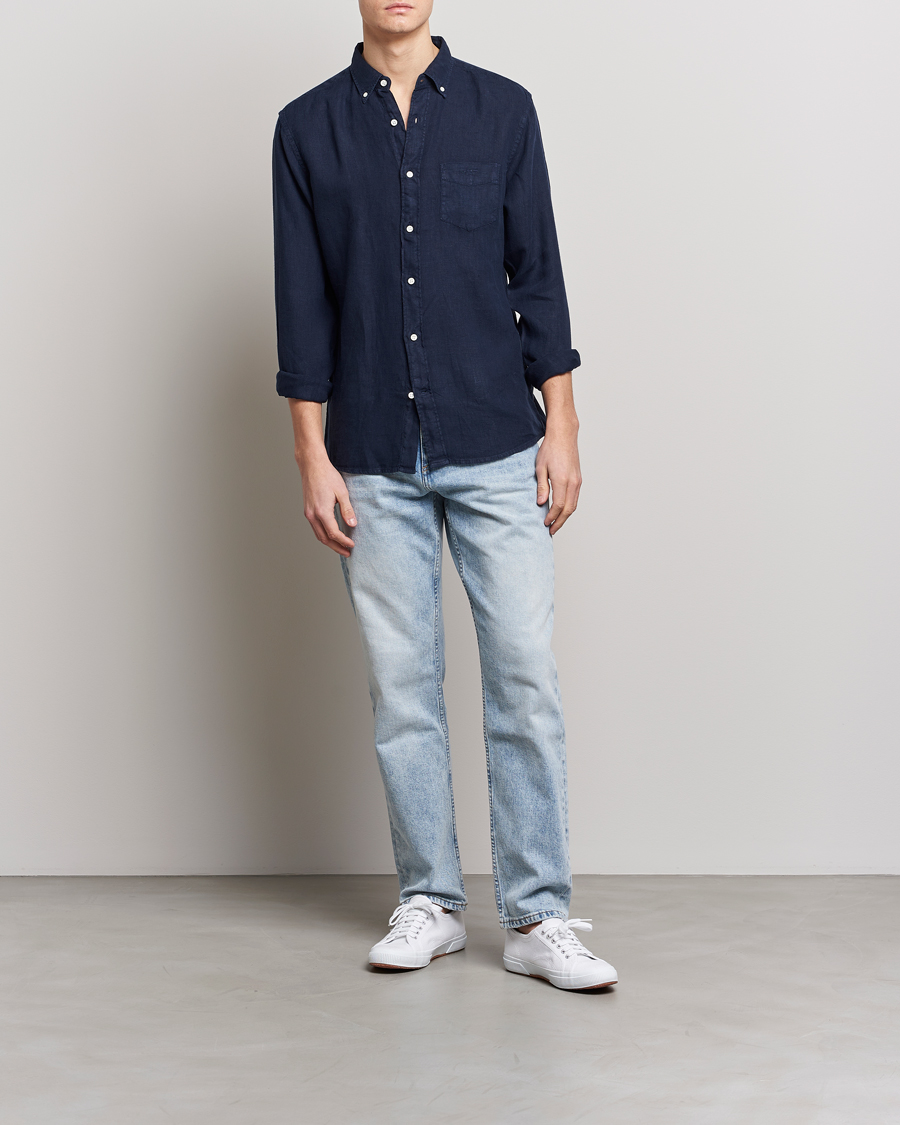 Herre | Skjorter | GANT | Regular Fit Garment Dyed Linen Shirt Marine