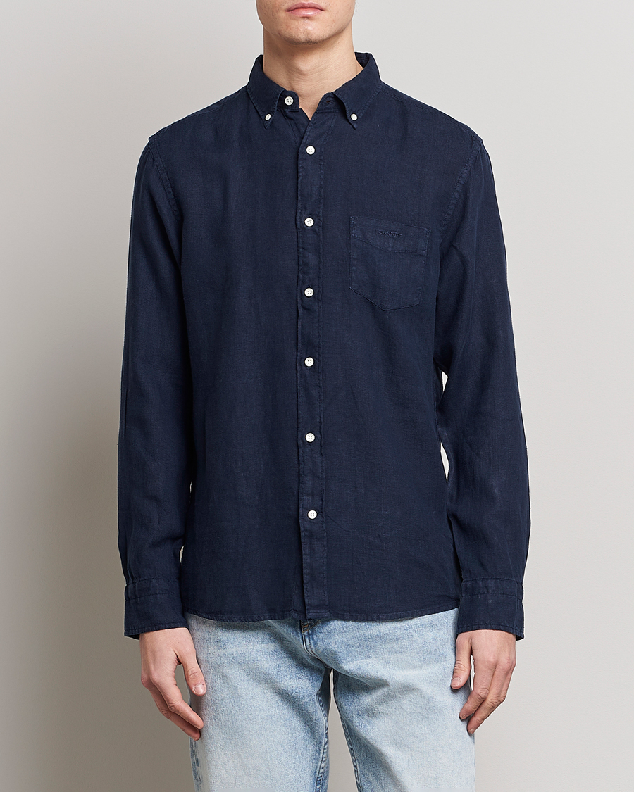 Herre |  | GANT | Regular Fit Garment Dyed Linen Shirt Marine