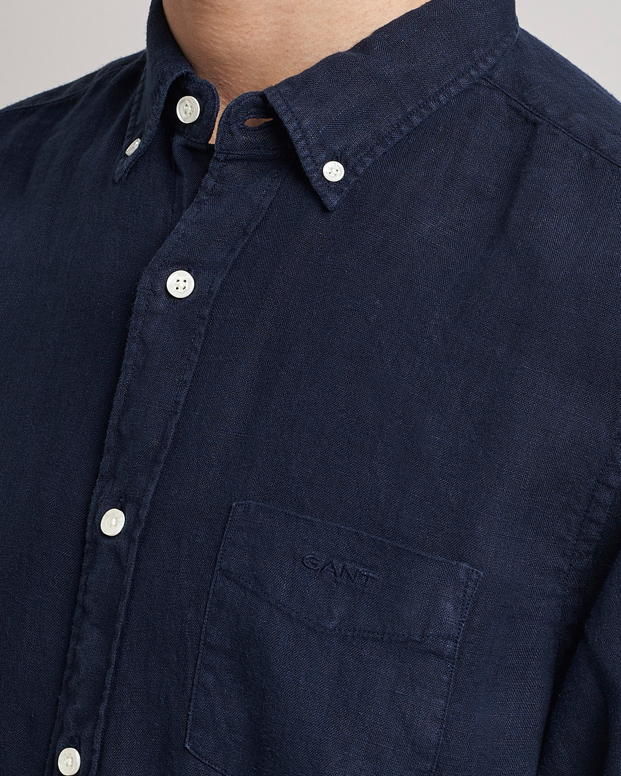 Herre | Skjorter | GANT | Regular Fit Garment Dyed Linen Shirt Marine