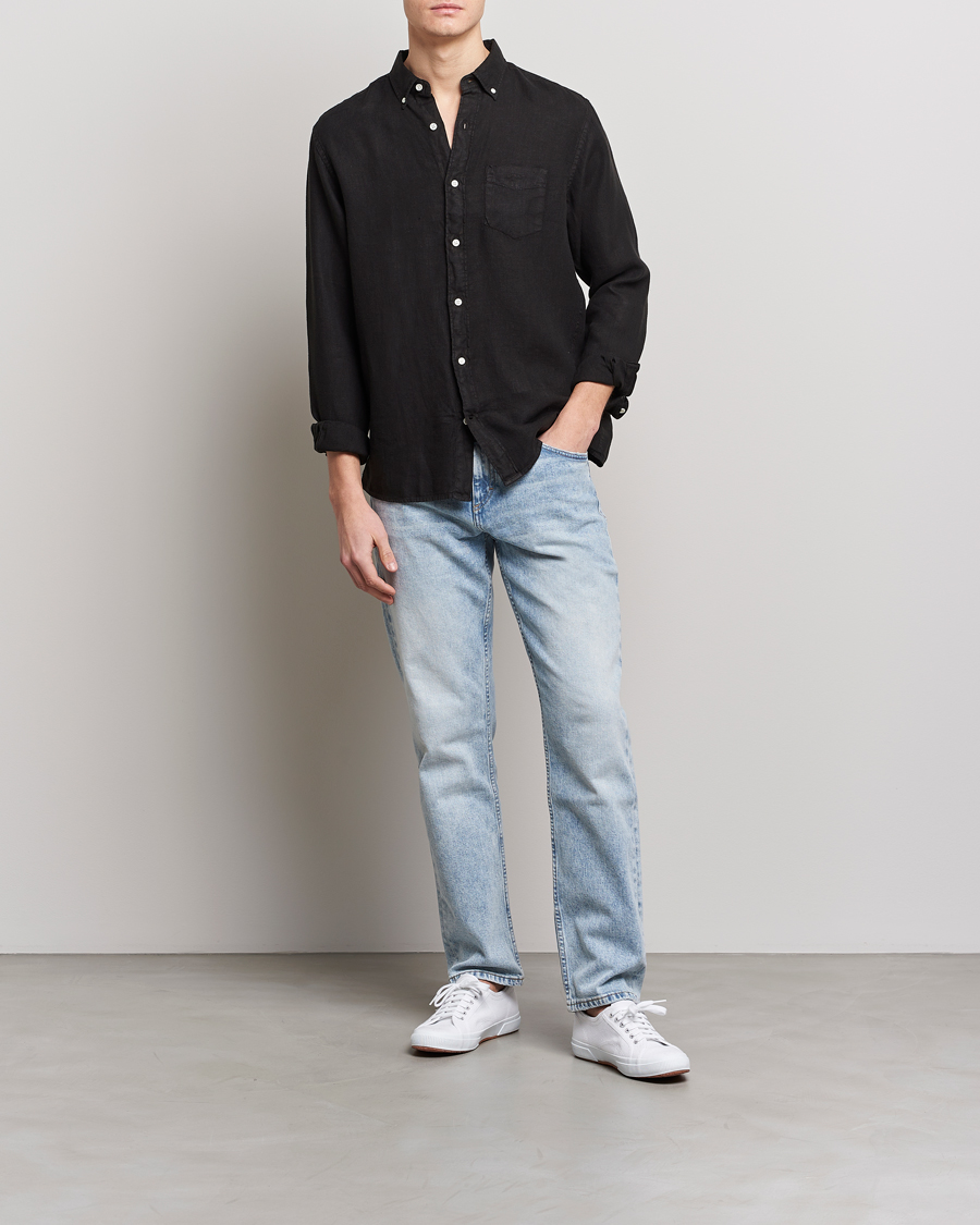 Herre | Skjorter | GANT | Regular Fit Garment Dyed Linen Shirt Black