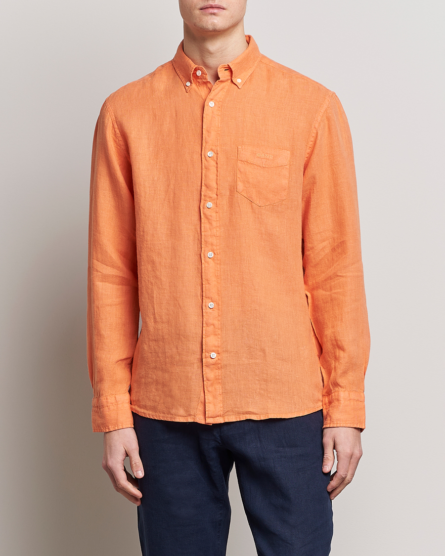 Herre | Linskjorter | GANT | Regular Fit Garment Dyed Linen Shirt Apricot Orange