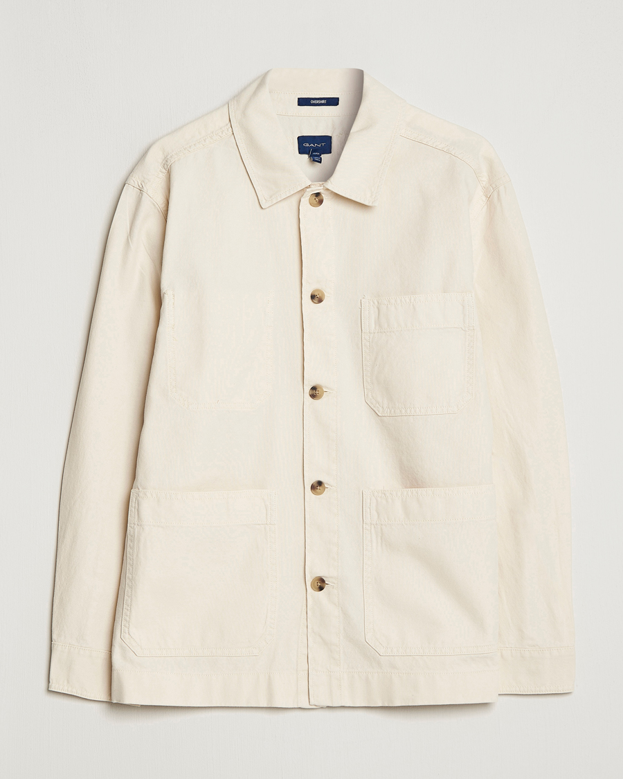Herre | Skjorter | GANT | Garment Dyed Cotton/Linen Overshirt Ecru