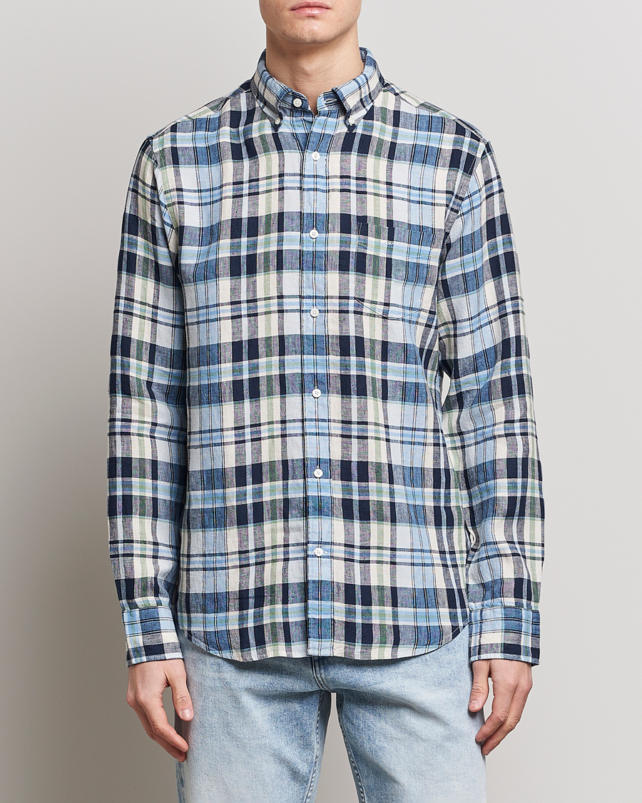 Herre | Casualskjorter | GANT | Regular Fit Linen Madras Checked Shirt Marine Multi