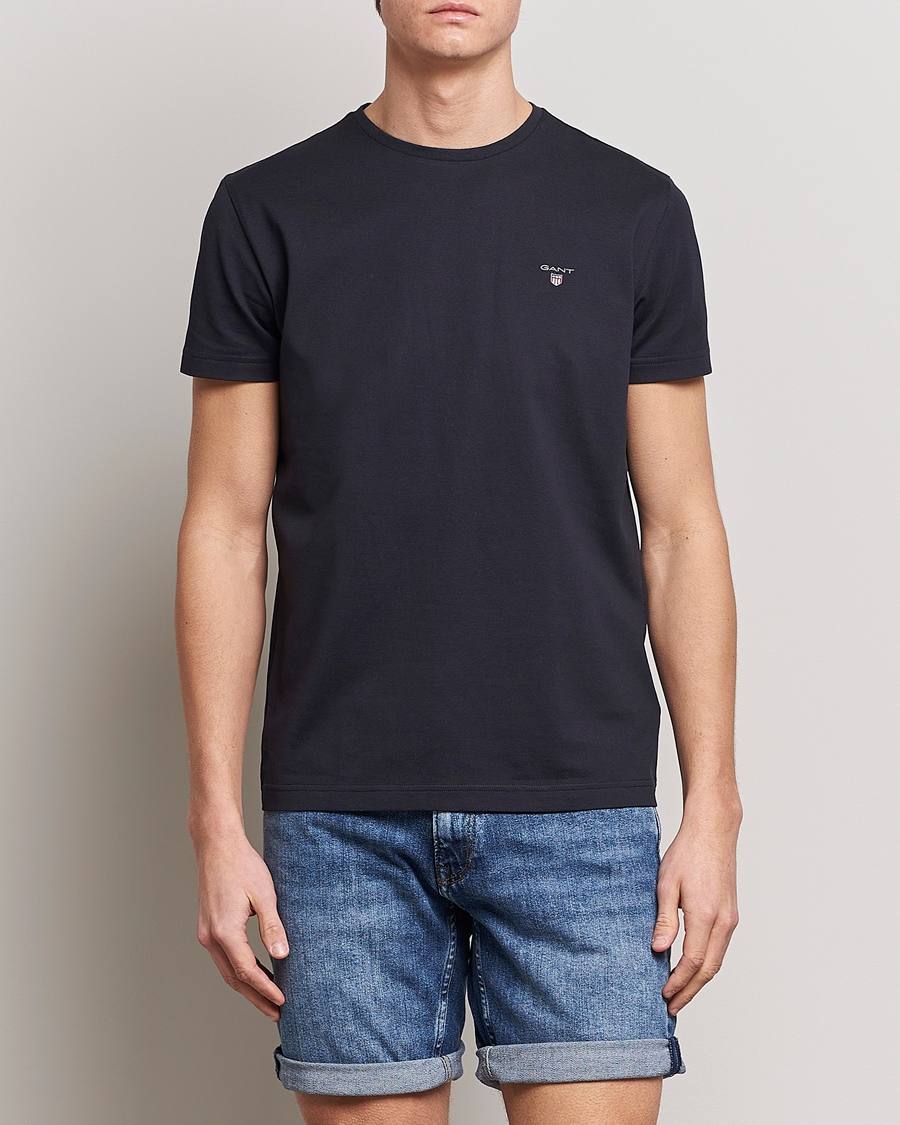 Herre | T-Shirts | GANT | Cotton Pique Crew Neck T-Shirt Black