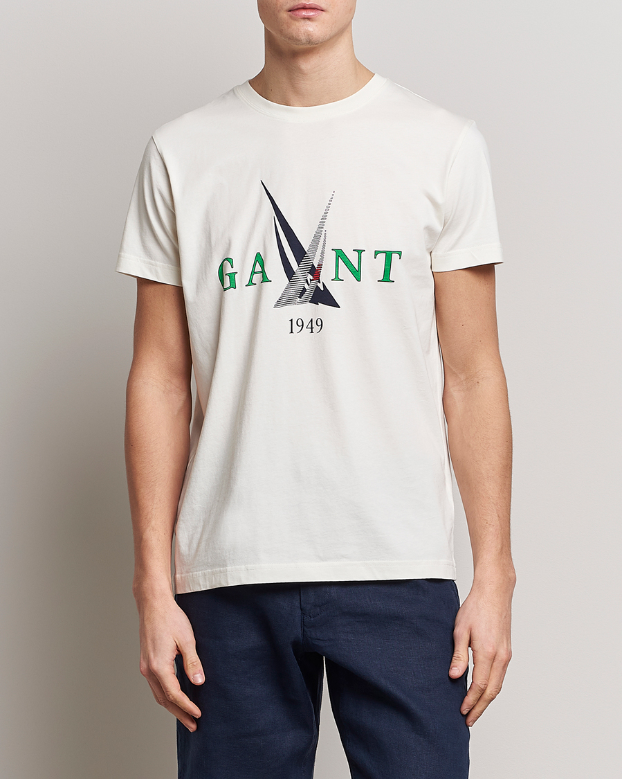 Herre | | GANT | Sailing Logo Crew Neck T-Shirt Cream