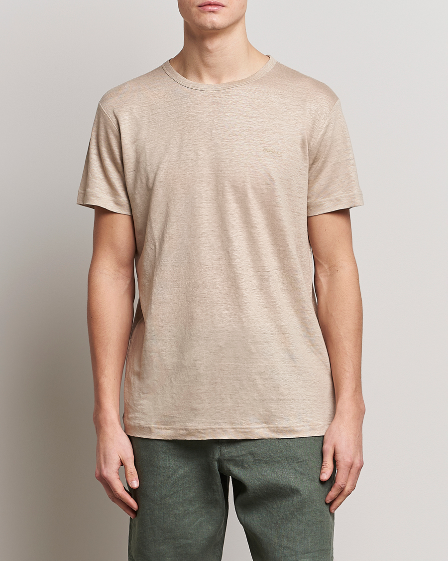 Herre | T-Shirts | GANT | Cotton/Linen Crew Neck T-Shirt Khaki Beige