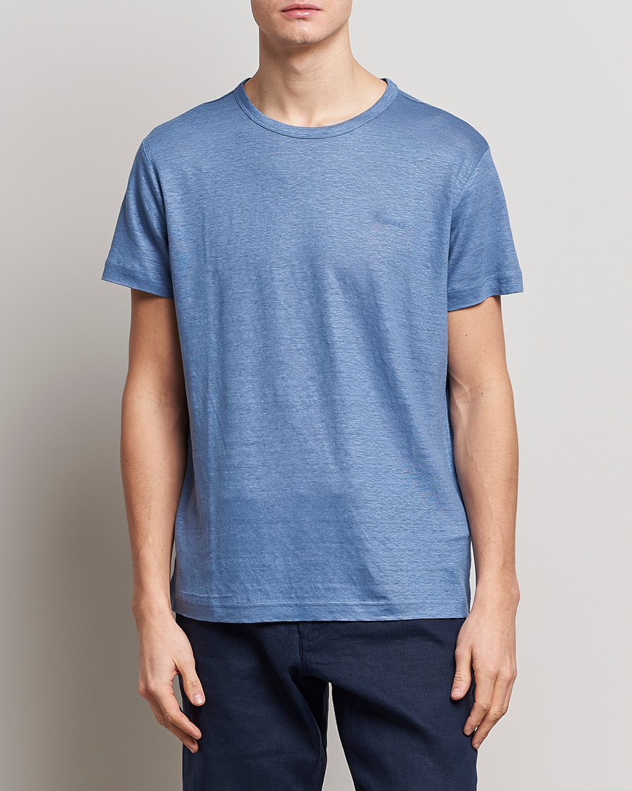 Herre | T-Shirts | GANT | Cotton/Linen Crew Neck T-Shirt Salty Sea Blue