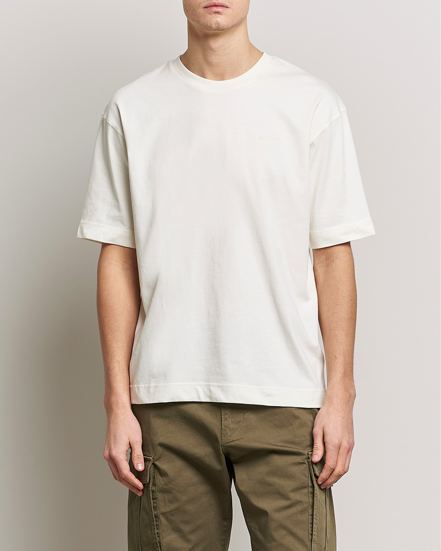 Herre | T-Shirts | GANT | Icon Crew Neck T-Shirt Cream