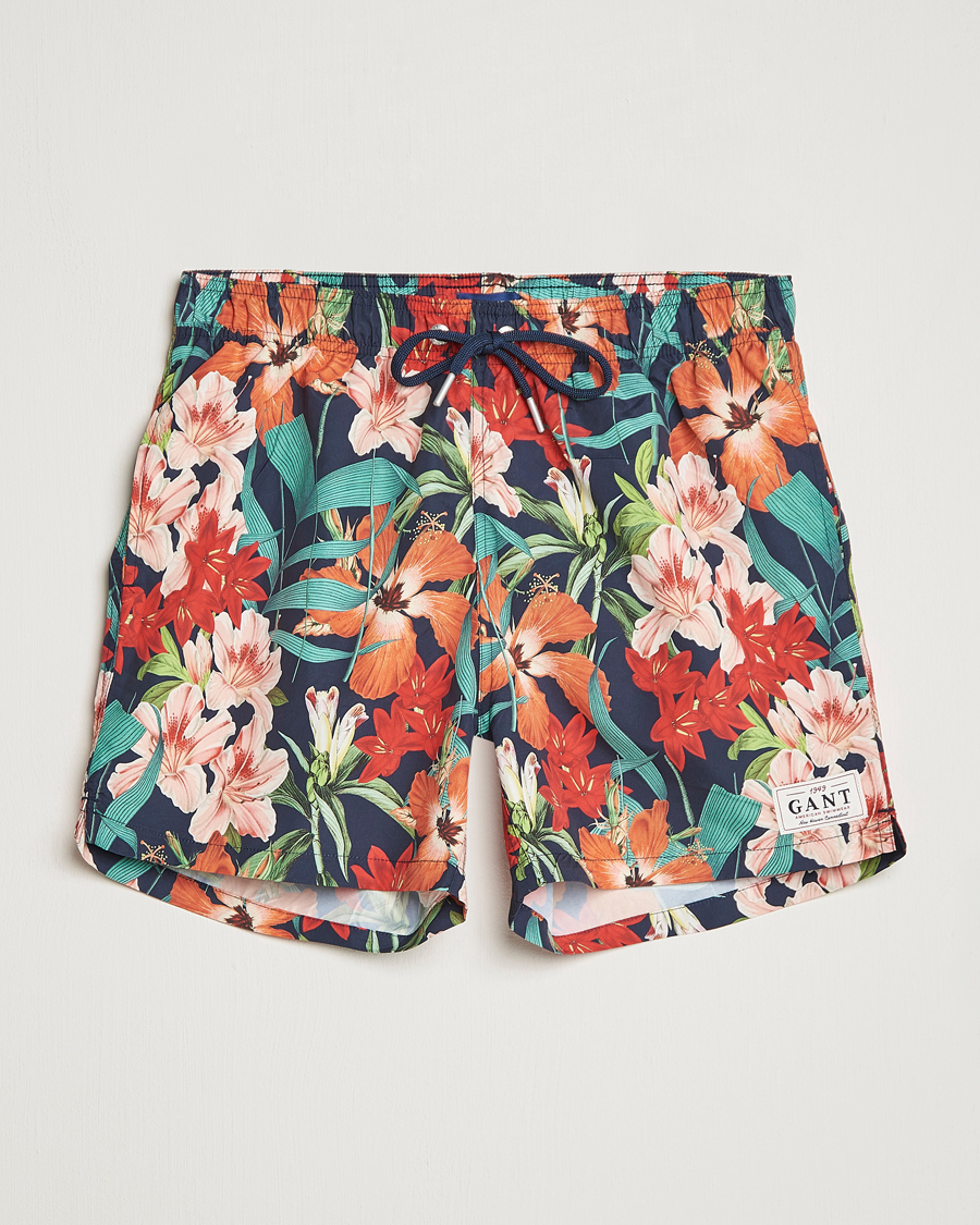 Herre | Badeshorts | GANT | Printed Flower Swimshorts Marine Multi