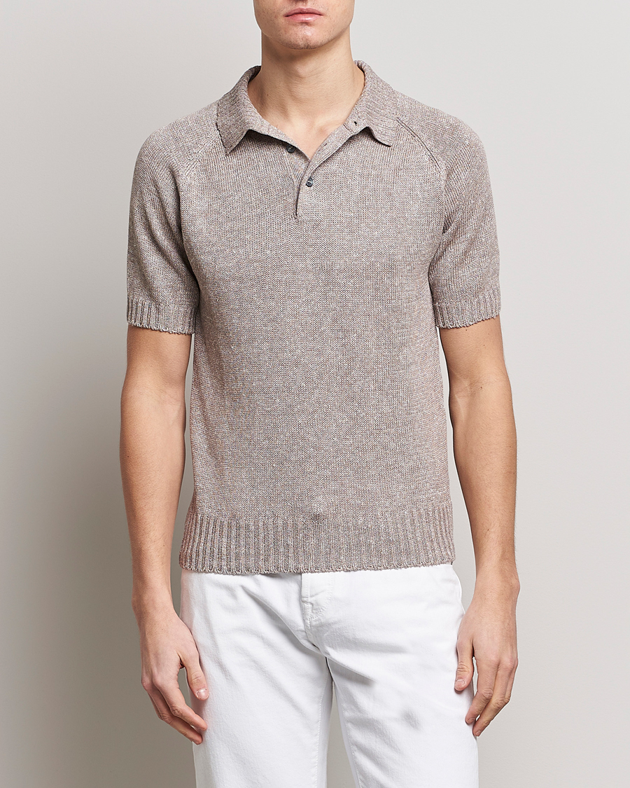 Herre |  | Gran Sasso | Cotton/Linen Knitted Polo Beige