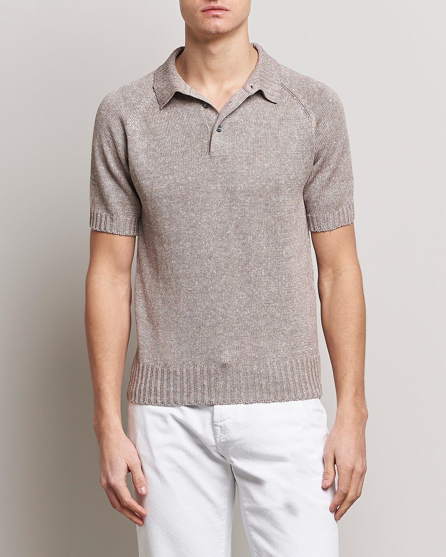 Herre | Pikéer | Gran Sasso | Cotton/Linen Knitted Polo Beige