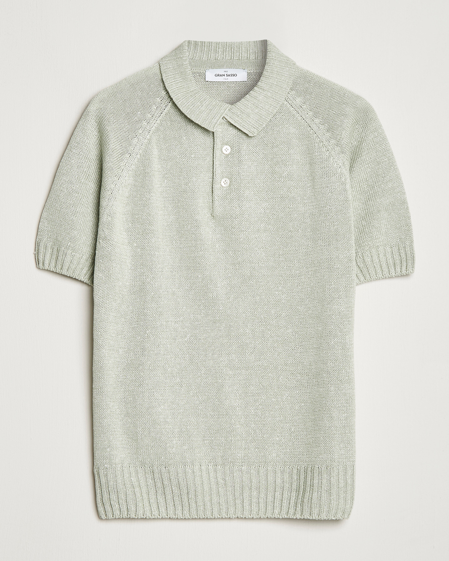 Herre | Pikéer | Gran Sasso | Cotton/Linen Knitted Polo Light Green