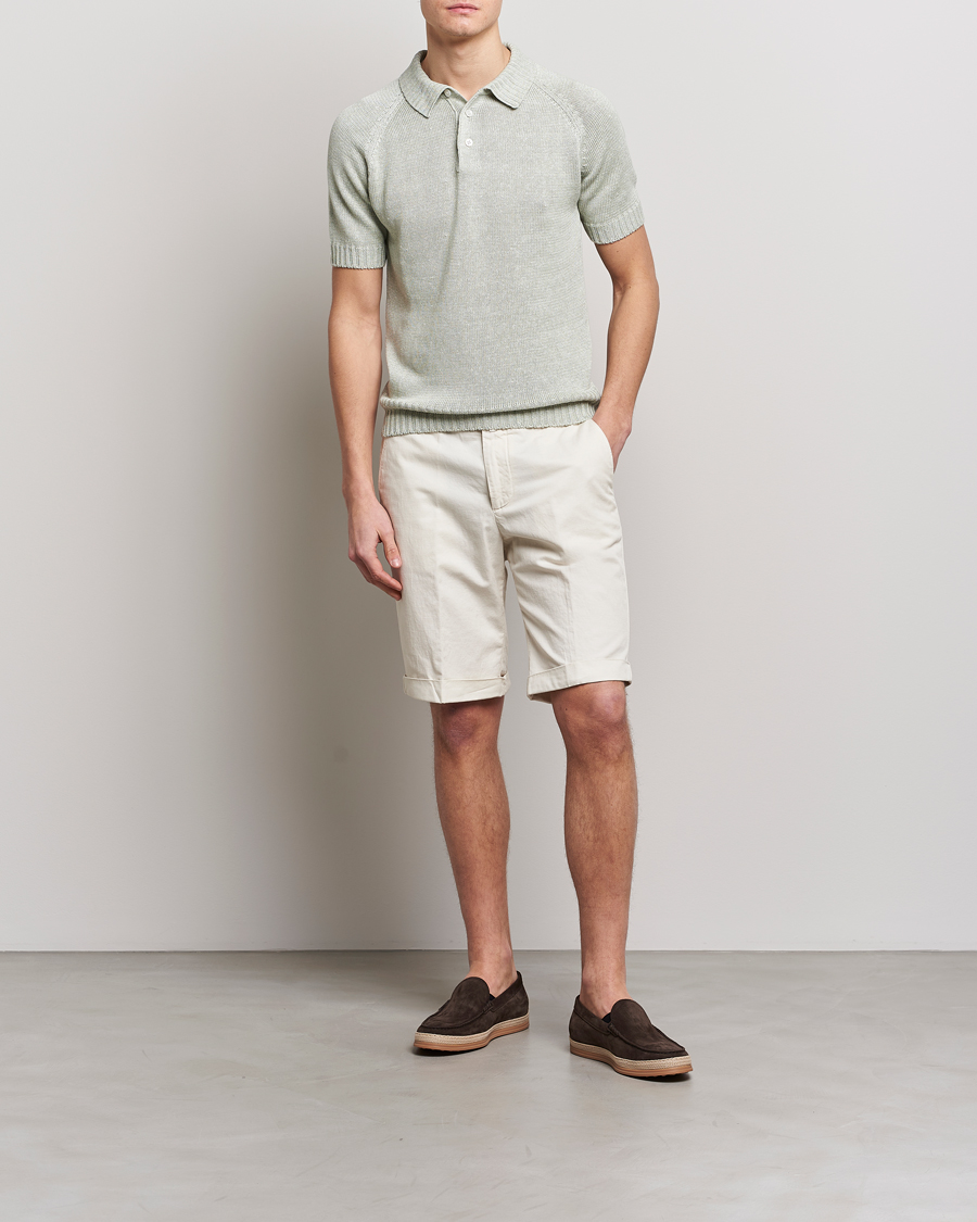 Herre | Pikéer | Gran Sasso | Cotton/Linen Knitted Polo Light Green