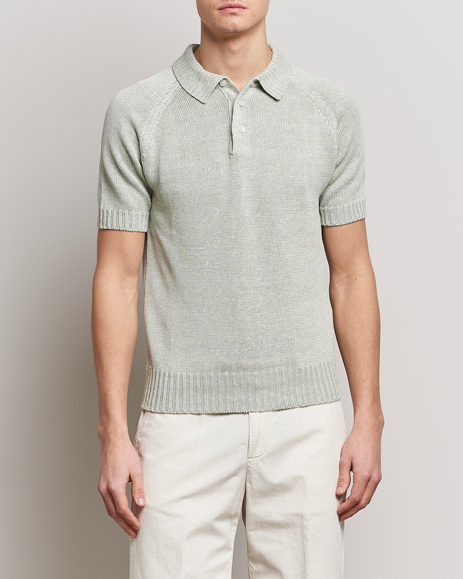 Herre | Pikéer | Gran Sasso | Cotton/Linen Knitted Polo Light Green