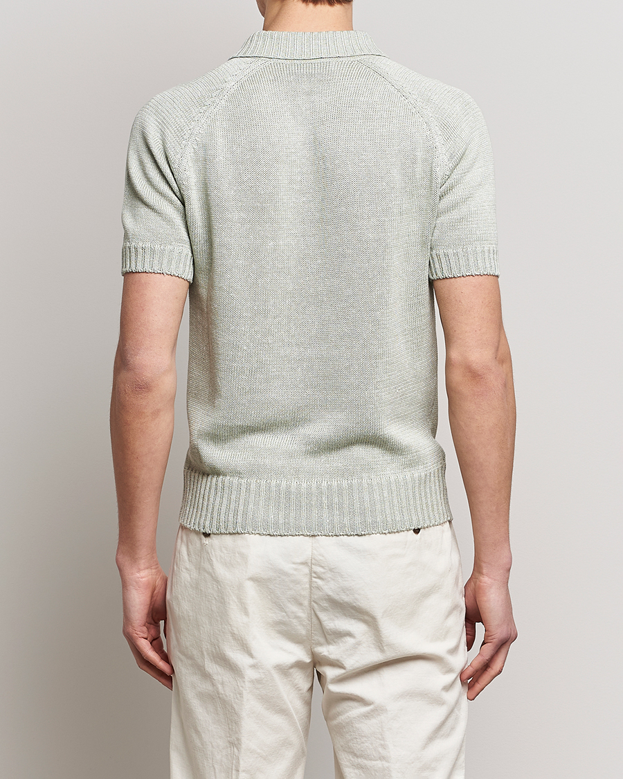 Herre | Pikéer | Gran Sasso | Cotton/Linen Knitted Polo Light Green