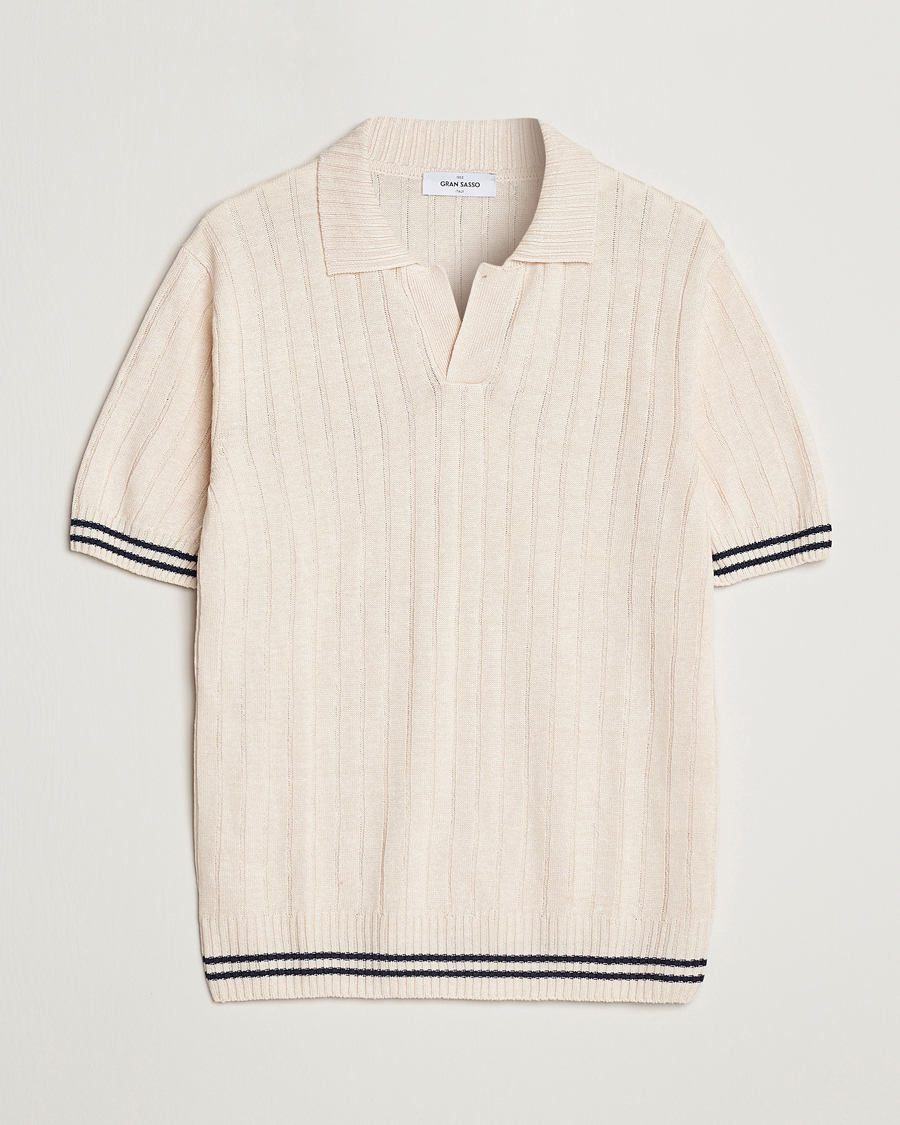 Herre | Pikéer | Gran Sasso | Cotton/Linen Structured Knitted Polo Cream