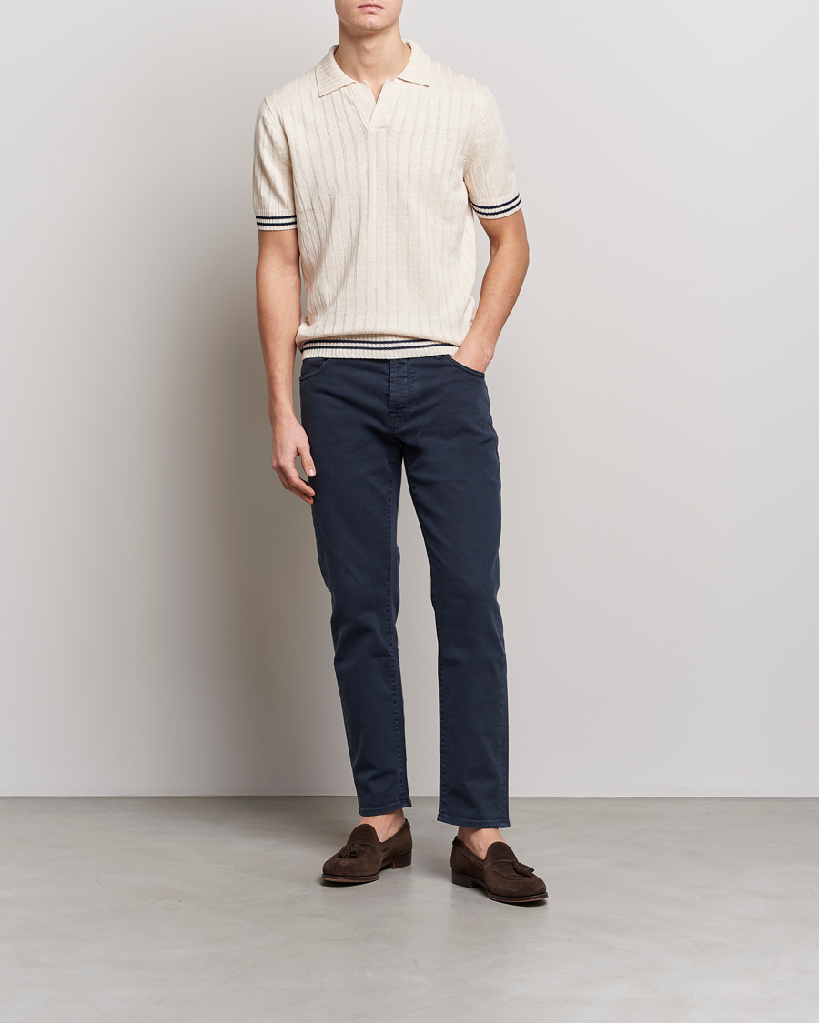 Herre | Pikéer | Gran Sasso | Cotton/Linen Structured Knitted Polo Cream