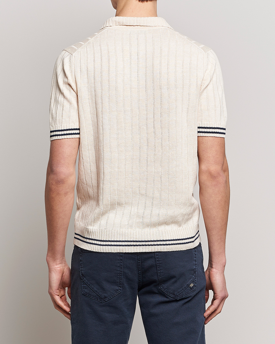 Herre | Pikéer | Gran Sasso | Cotton/Linen Structured Knitted Polo Cream