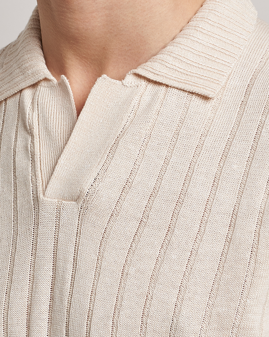 Herre | Pikéer | Gran Sasso | Cotton/Linen Structured Knitted Polo Cream