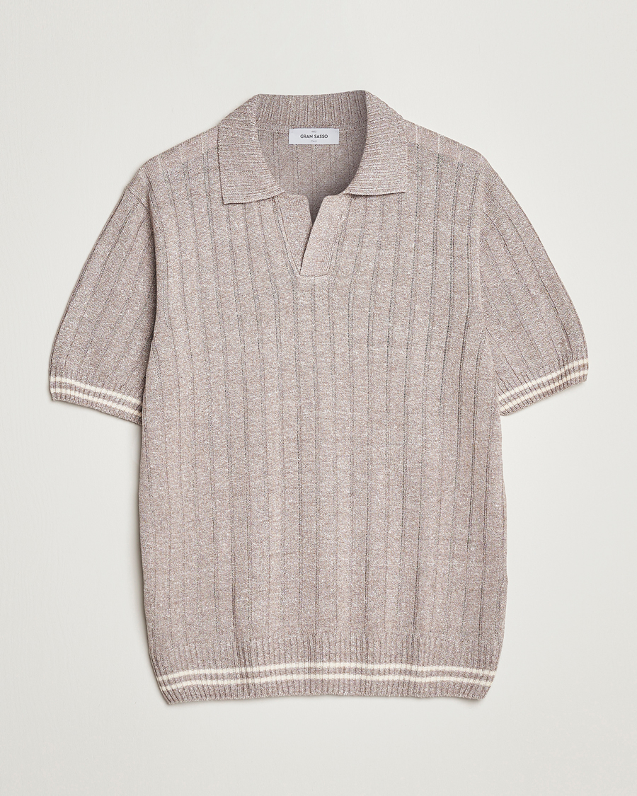 Herre | Pikéer | Gran Sasso | Cotton/Linen Structured Knitted Polo Beige