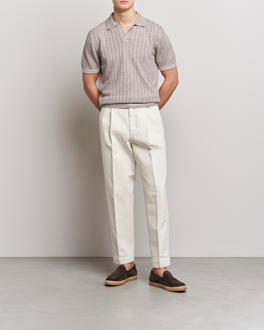 Herre | Pikéer | Gran Sasso | Cotton/Linen Structured Knitted Polo Beige