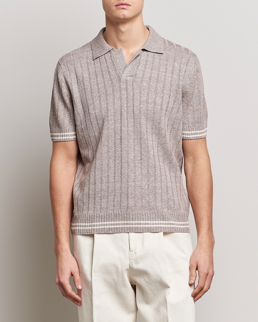 Herre | Kortermet piké | Gran Sasso | Cotton/Linen Structured Knitted Polo Beige