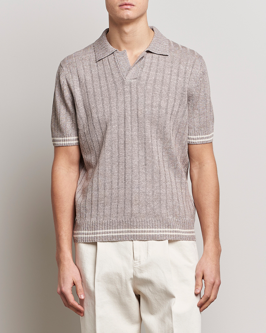 Herre | Pikéer | Gran Sasso | Cotton/Linen Structured Knitted Polo Beige