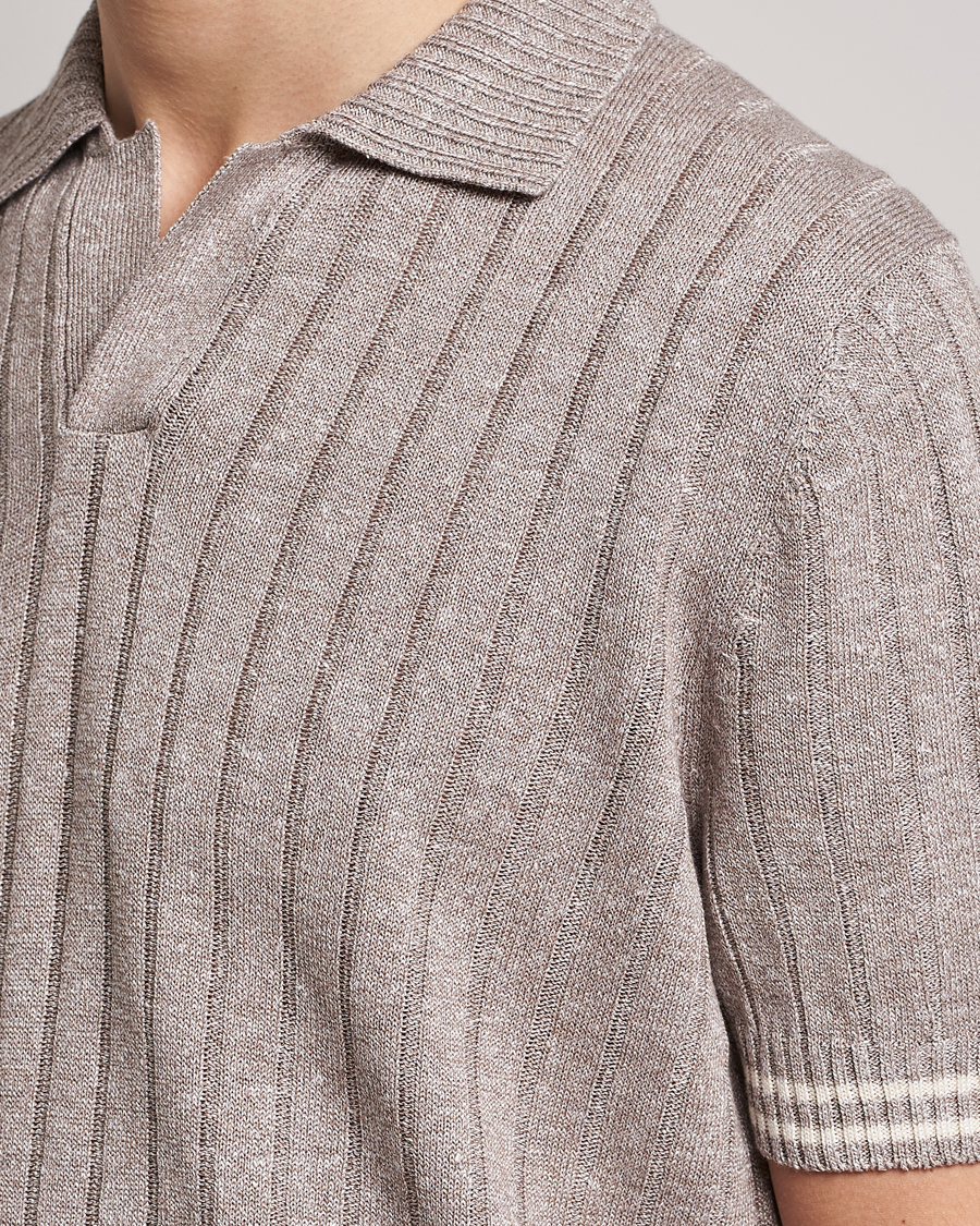 Herre | Pikéer | Gran Sasso | Cotton/Linen Structured Knitted Polo Beige
