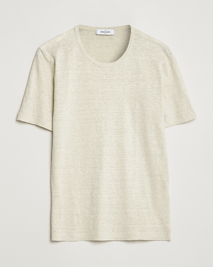 Herre | T-Shirts | Gran Sasso | Washed Linen Tee Beige