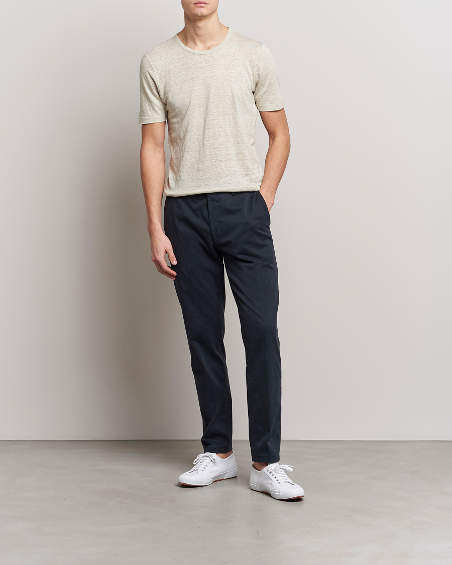 Herre | T-Shirts | Gran Sasso | Washed Linen Tee Beige