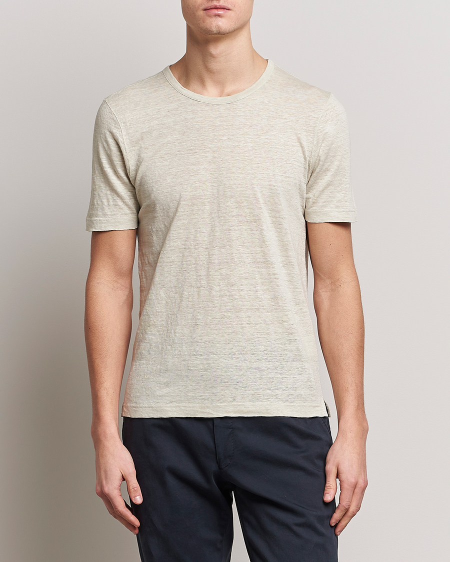 Herre | T-Shirts | Gran Sasso | Washed Linen Tee Beige