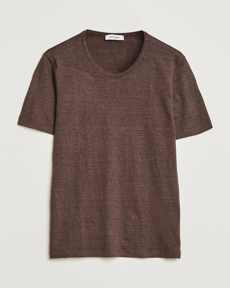 Herre | T-Shirts | Gran Sasso | Washed Linen Tee Dark Brown