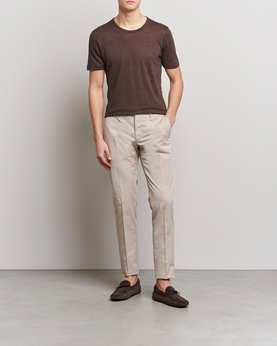 Herre | T-Shirts | Gran Sasso | Washed Linen Tee Dark Brown