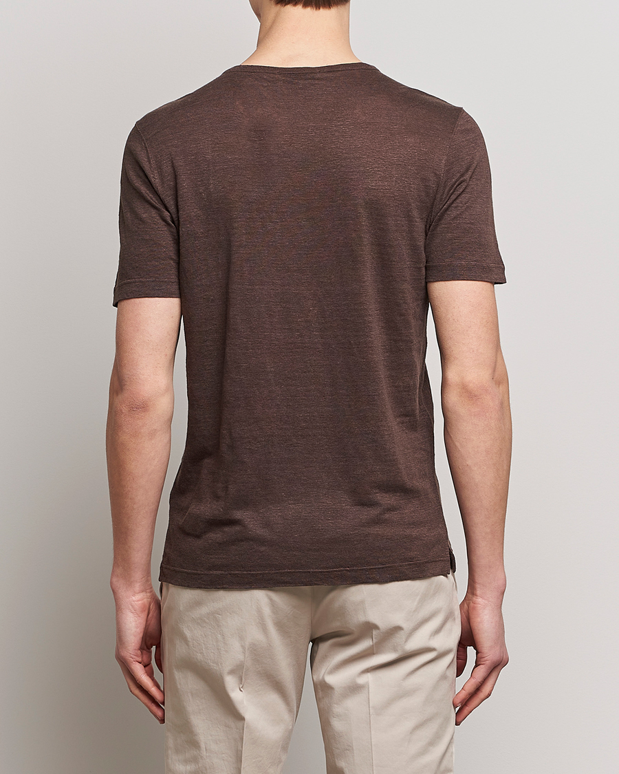 Herre | T-Shirts | Gran Sasso | Washed Linen Tee Dark Brown