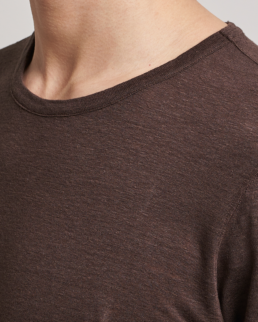 Herre | T-Shirts | Gran Sasso | Washed Linen Tee Dark Brown