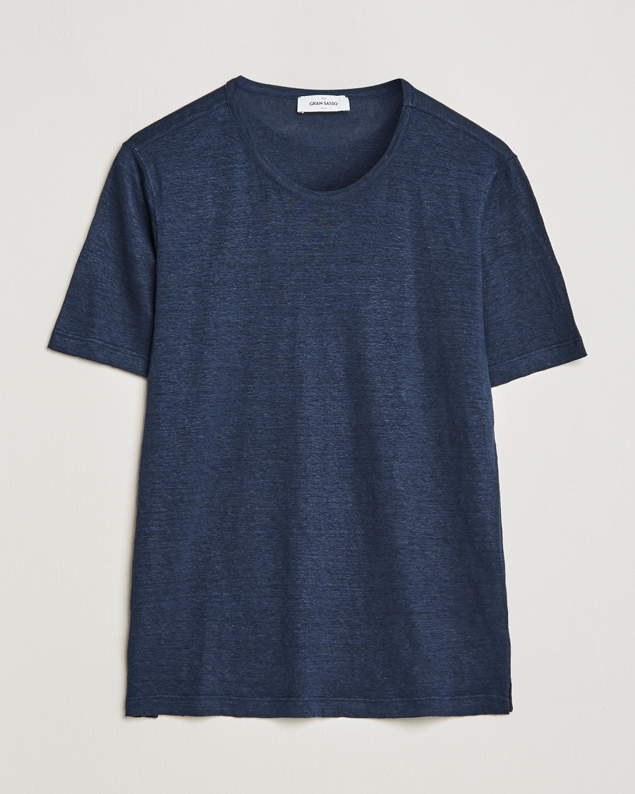Herre | T-Shirts | Gran Sasso | Washed Linen Tee Navy