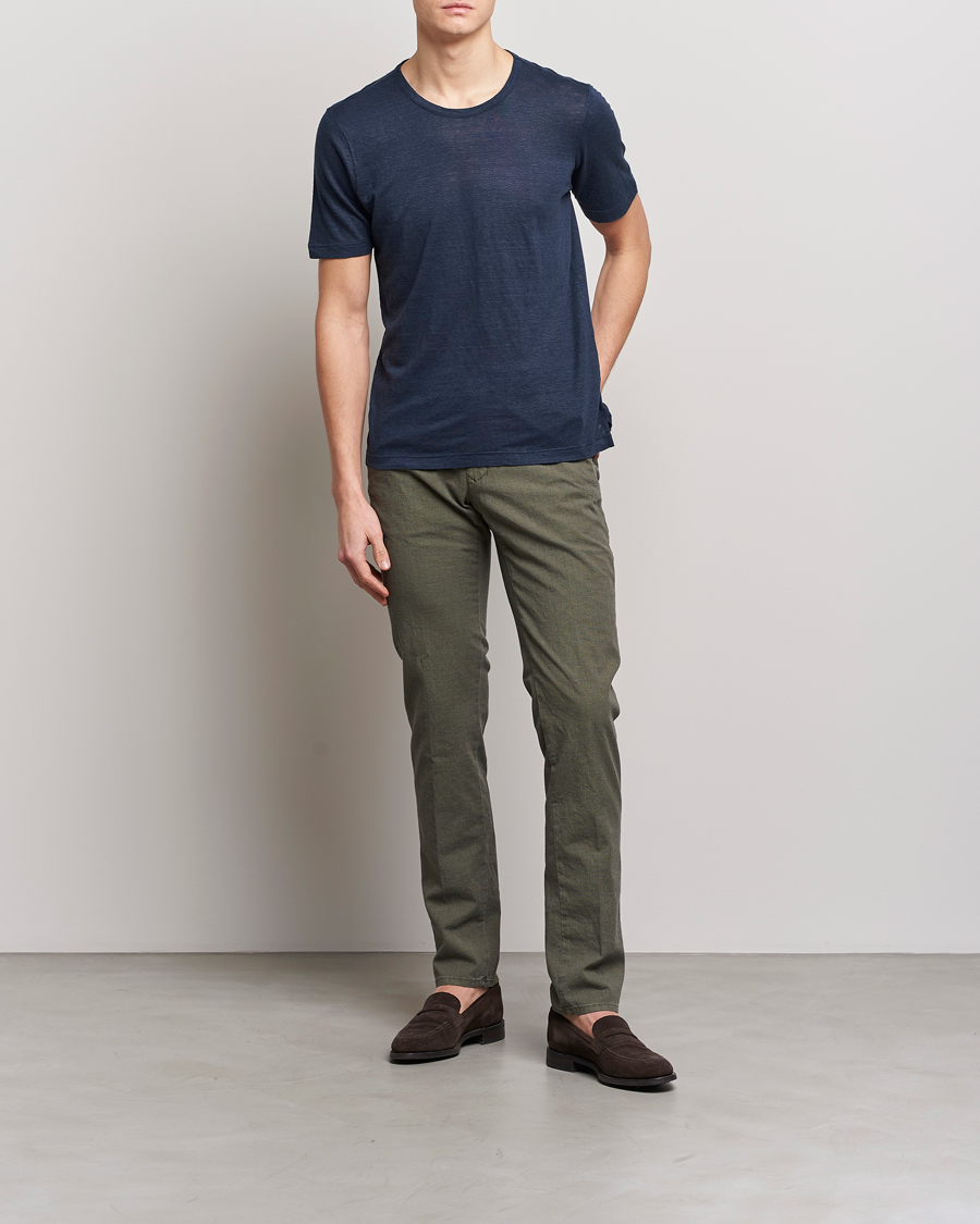 Herre | T-Shirts | Gran Sasso | Washed Linen Tee Navy