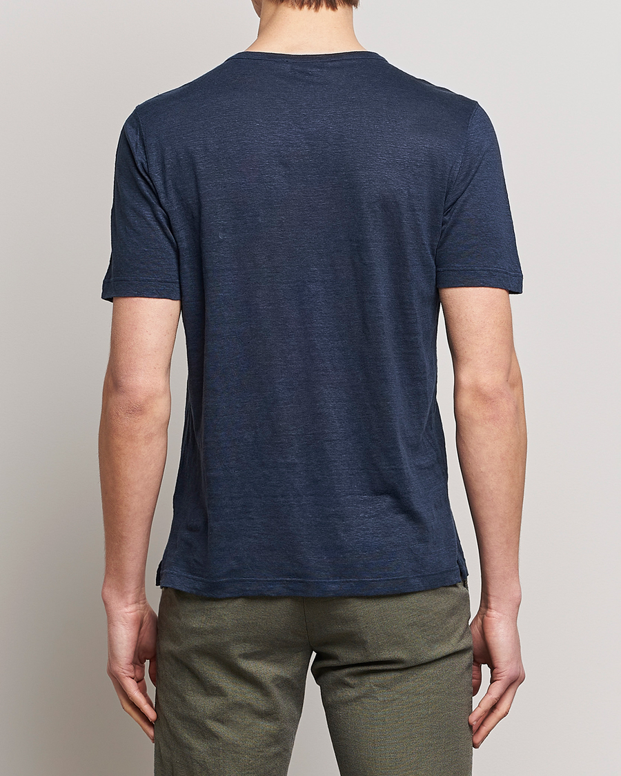 Herre | T-Shirts | Gran Sasso | Washed Linen Tee Navy