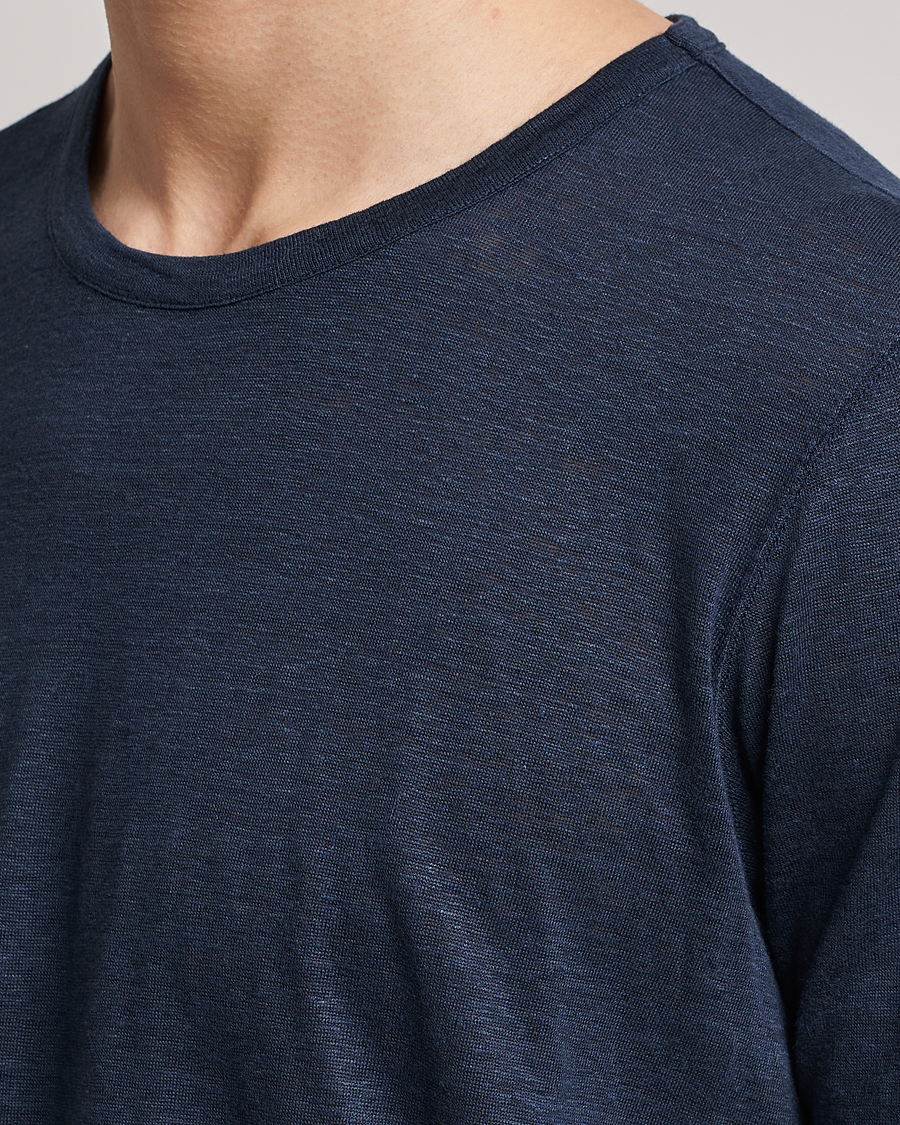 Herre | T-Shirts | Gran Sasso | Washed Linen Tee Navy
