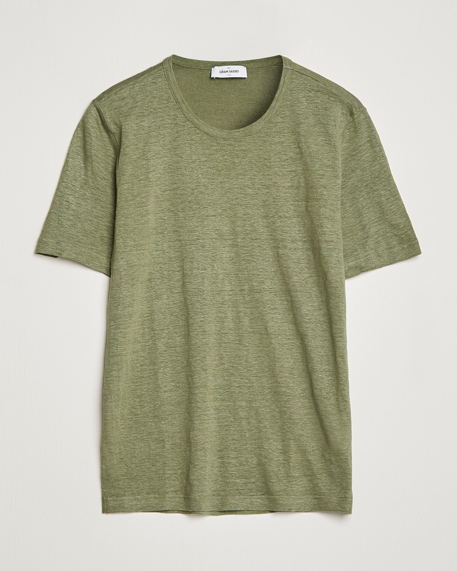 Herre | T-Shirts | Gran Sasso | Washed Linen Tee Olive