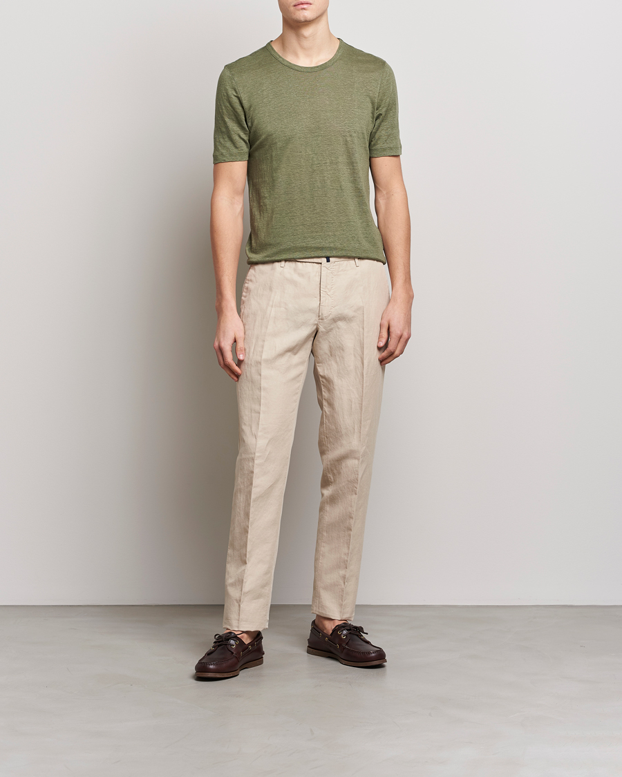 Herre | T-Shirts | Gran Sasso | Washed Linen Tee Olive