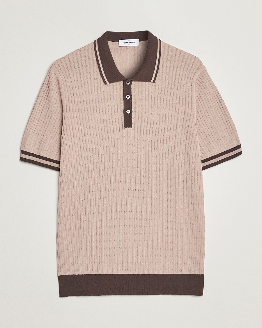 Herre | Pikéer | Gran Sasso | Cable Knitted Contrast Polo Beige
