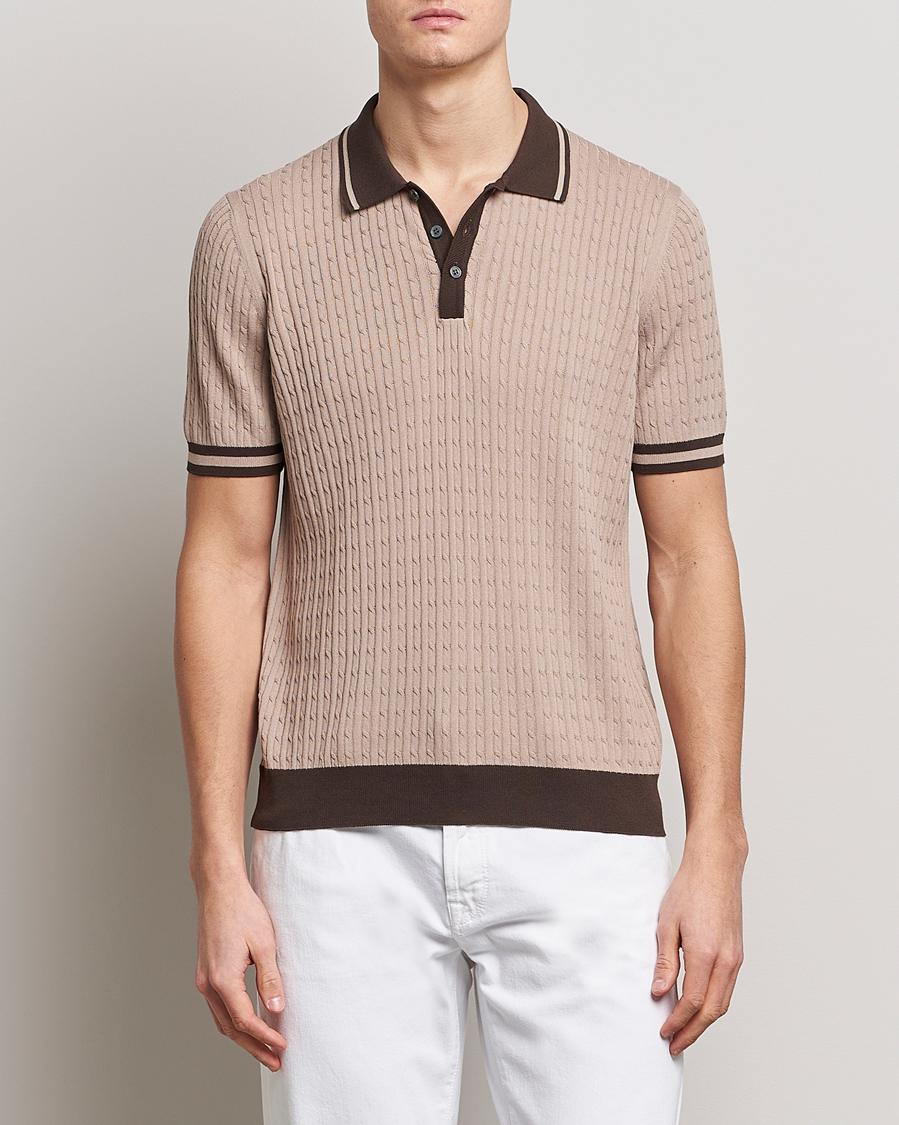 Herre | Pikéer | Gran Sasso | Cable Knitted Contrast Polo Beige