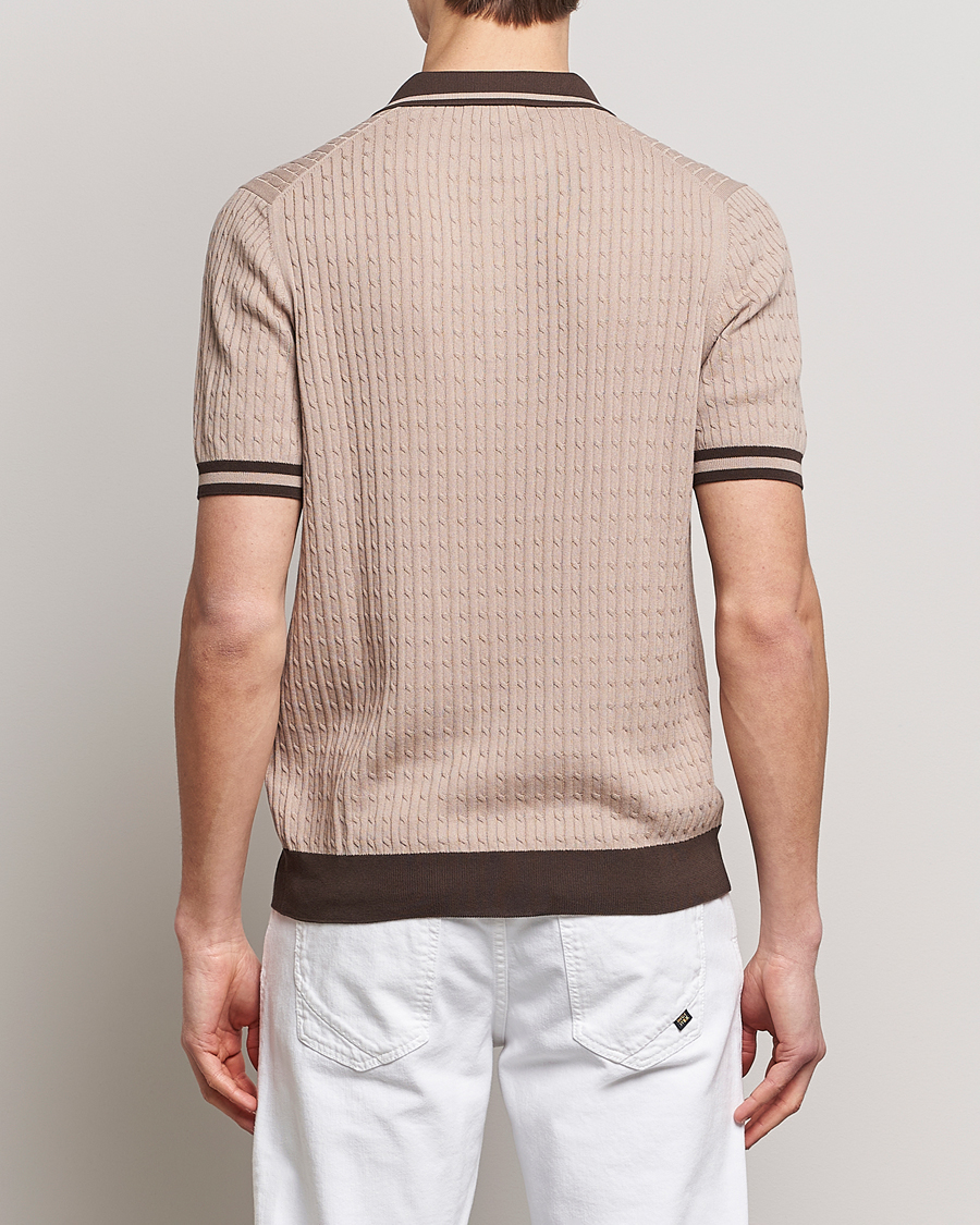 Herre | Pikéer | Gran Sasso | Cable Knitted Contrast Polo Beige