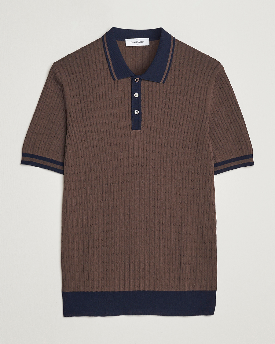 Herre | Pikéer | Gran Sasso | Cable Knitted Contrast Polo Dark Brown