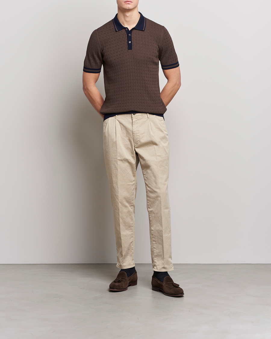 Herre | Pikéer | Gran Sasso | Cable Knitted Contrast Polo Dark Brown
