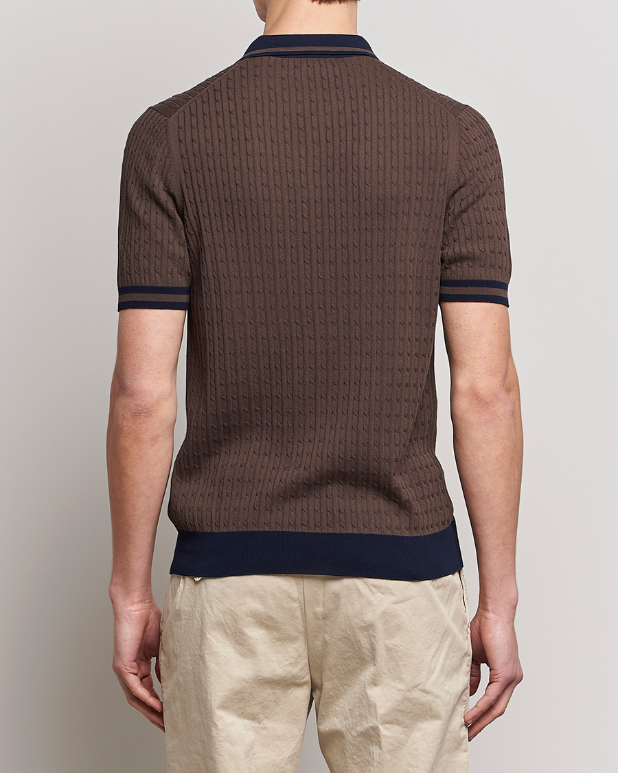 Herre | Pikéer | Gran Sasso | Cable Knitted Contrast Polo Dark Brown