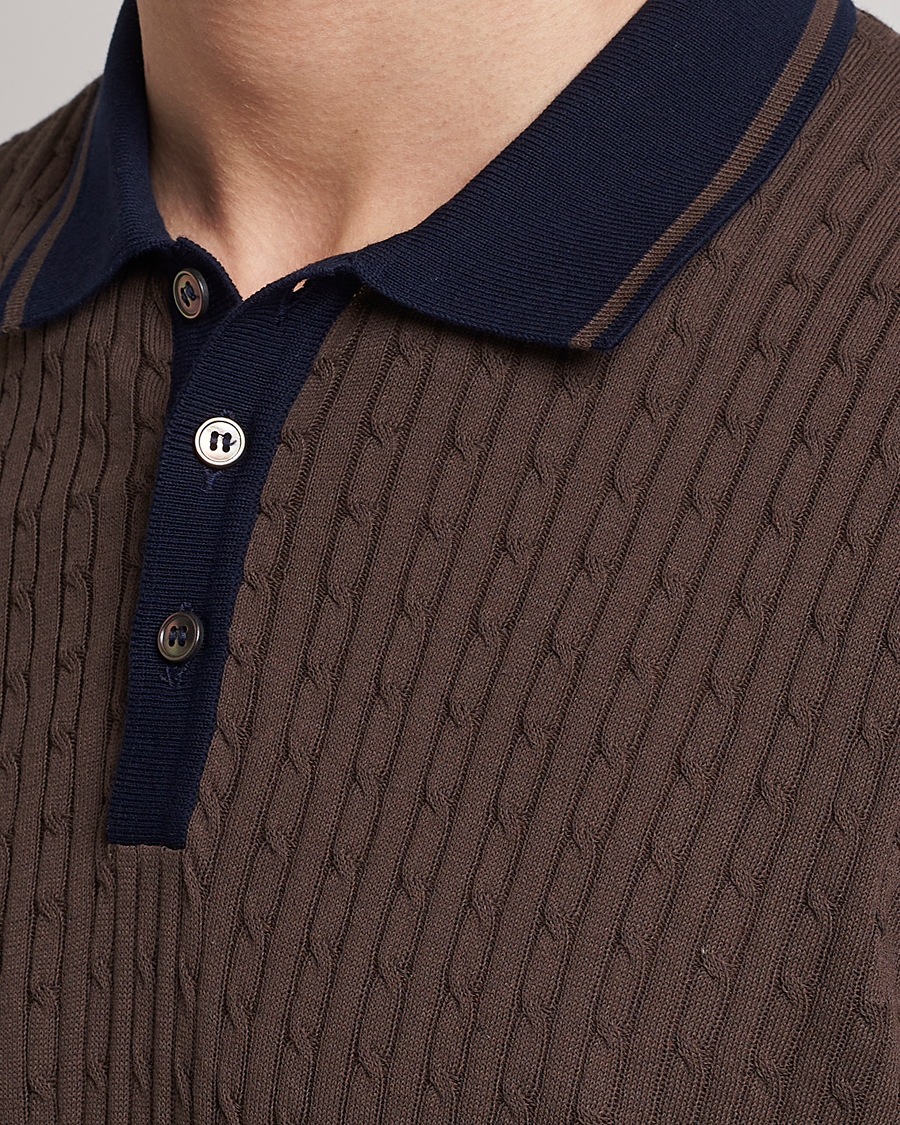 Herre | Pikéer | Gran Sasso | Cable Knitted Contrast Polo Dark Brown