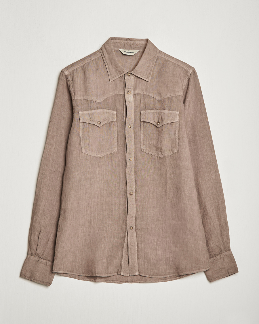 Herre | Skjorter | Gran Sasso | Casual Pocket Linen Shirt Medium Brown